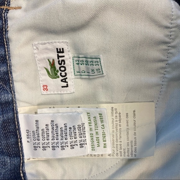 LACOSTE Sz 33 Designed in France Tapered Mid-Wash Professionally Hemmed Jeans - Picture 6 of 8